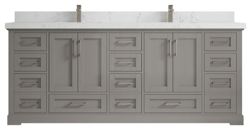Boston 84 Double Sink Bath Vanity in Elephant Skin Gray 2" Empira Quartz