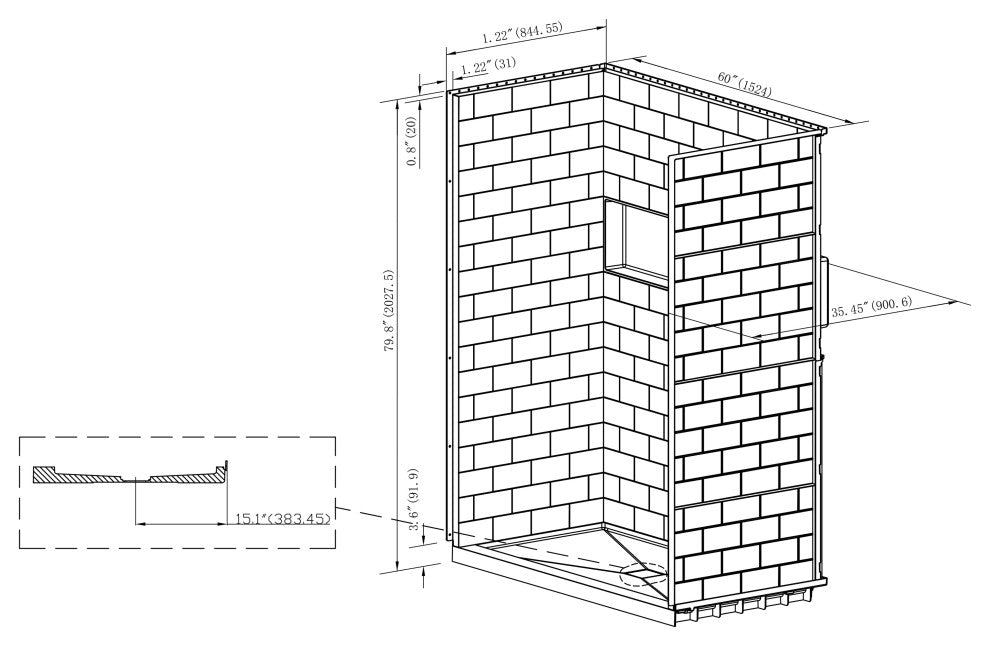 60" x 32" 4-Piece Direct-to-Stud Alcove Shower Wall Kit, White