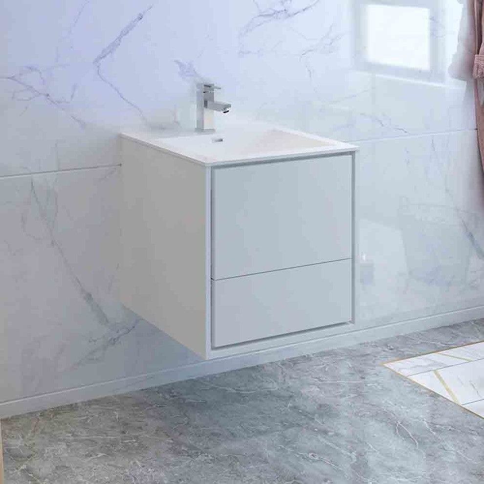 Fresca Catania 24" Gloss White Wall Hung Cabinet With Integrated Sink