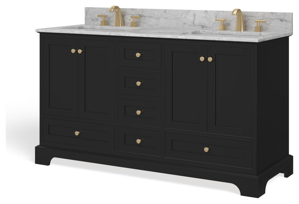 Cascade Bath Vanity, Black Onyx, 60", Gold Hardware, Double, Freestanding