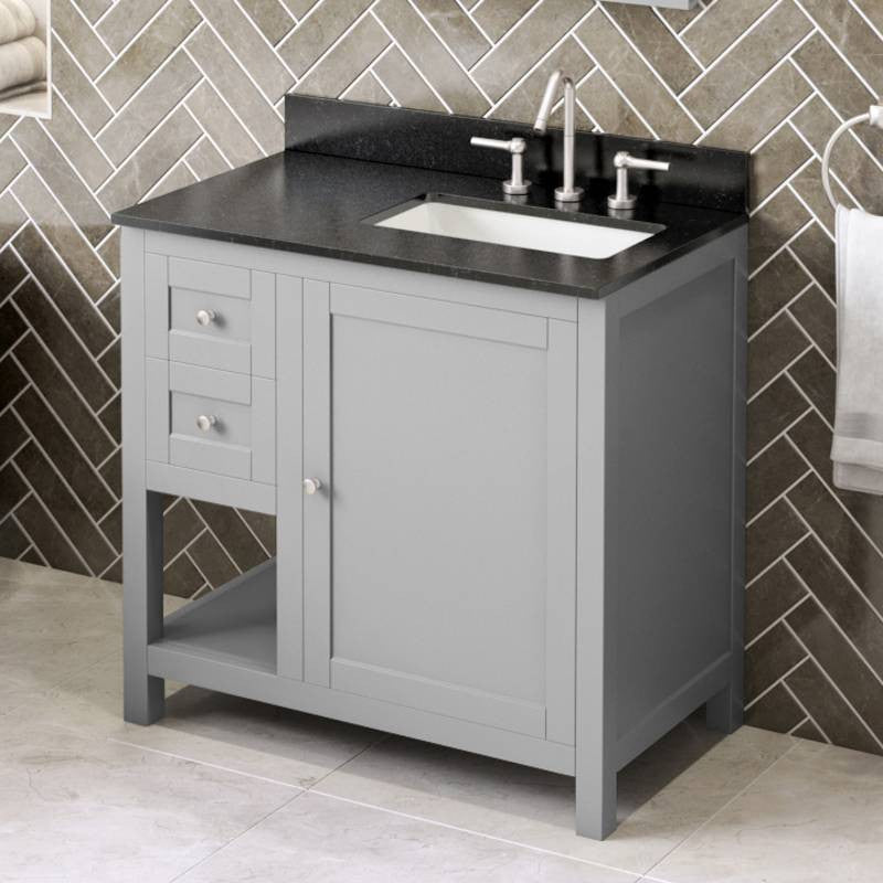 Astoria Transitional 36" Grey Right Offset Sink Vanity, Black Granite Vanity Top