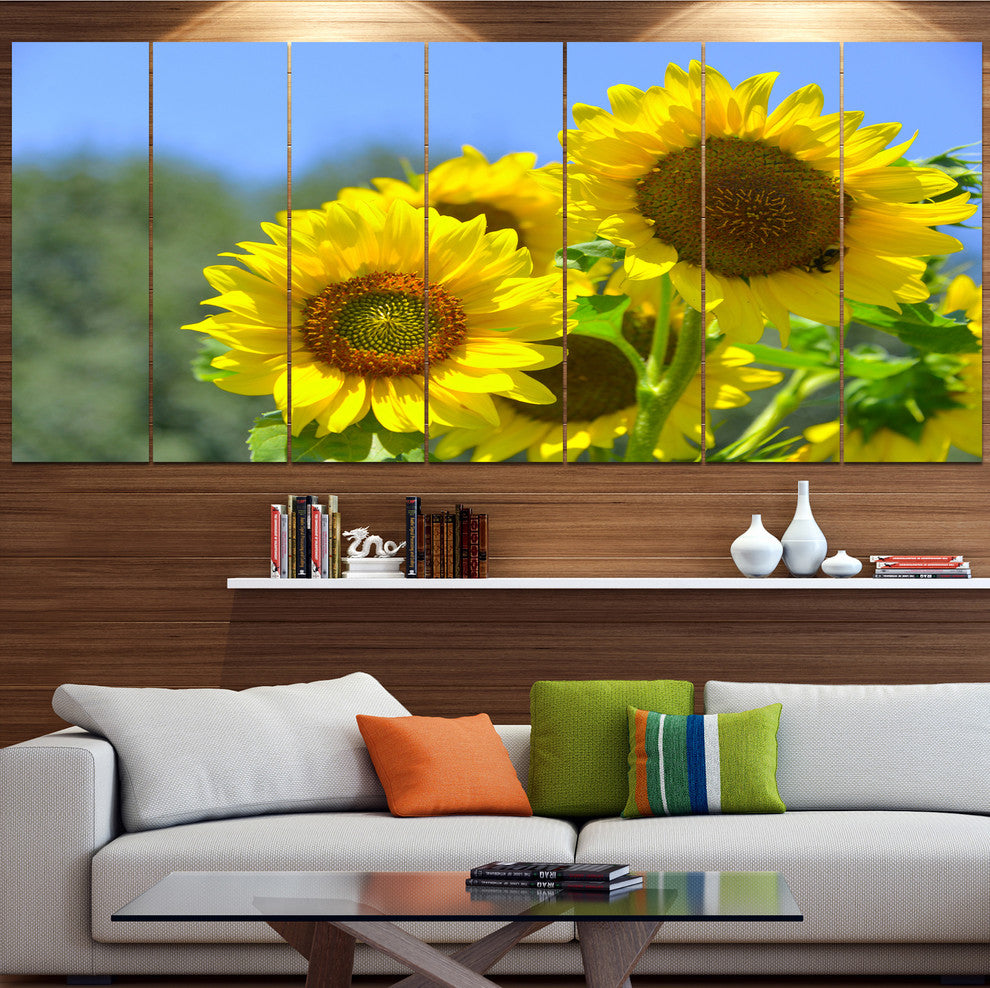 Beautiful Sunflowers View, Floral Canvas Art Print, 83"x32", 7 Panels