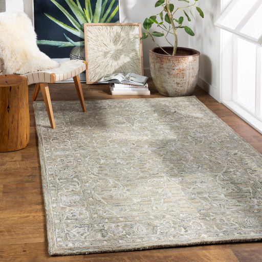 Surya Shelby SBY-1000 4'x6' Rug, Cream/Medium Gray/Mustard/Light Gray