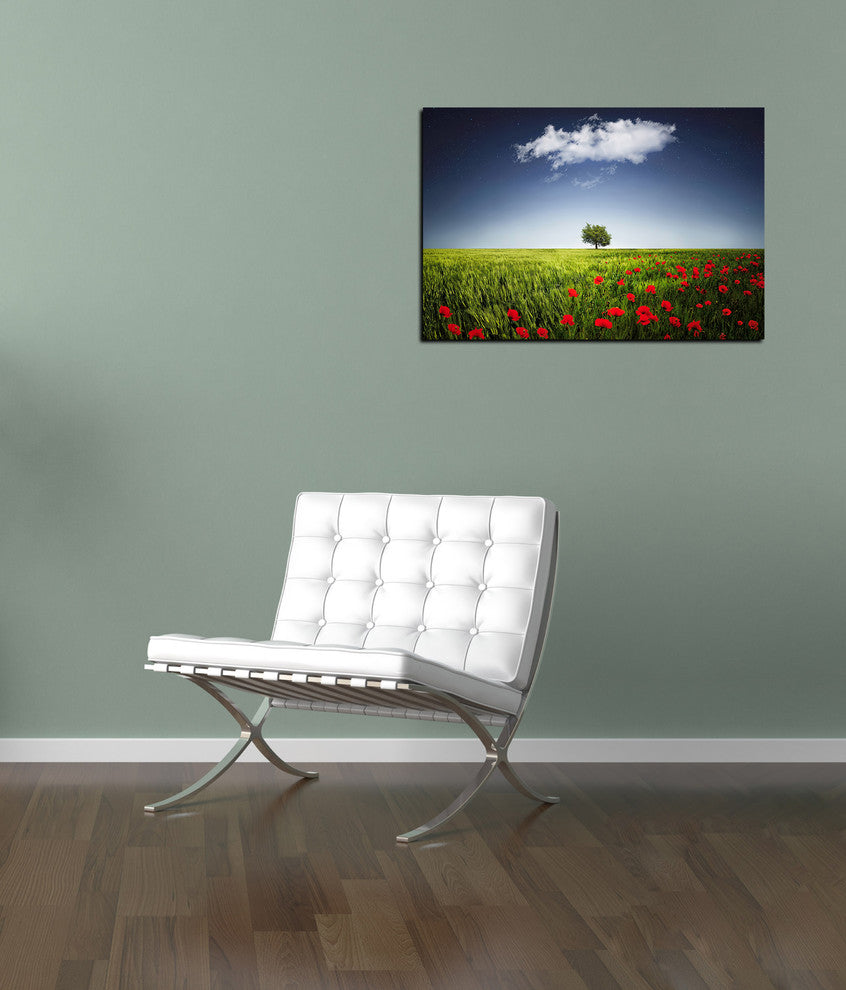 Epic Graffiti "Lone Tree in a Poppy Field" Giclee Canvas Wall Art, 12"x18"