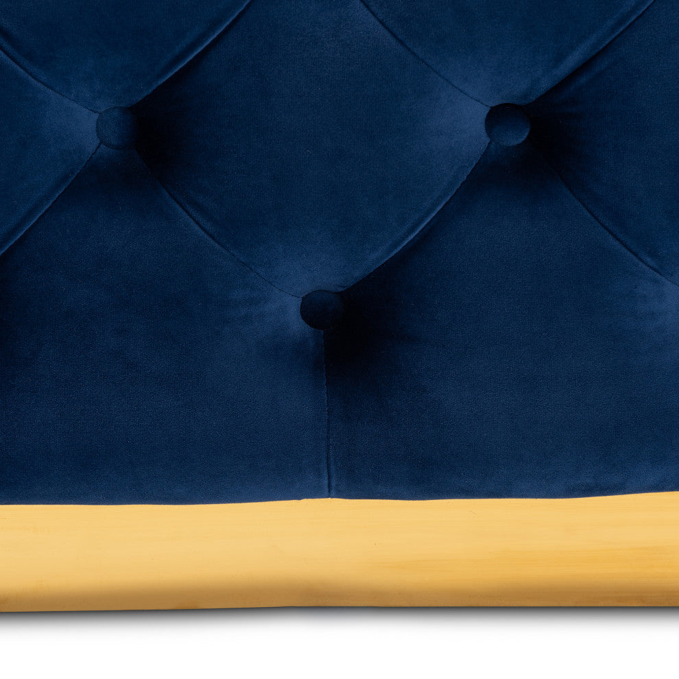 Edie Glam Royal Blue Velvet Ottoman