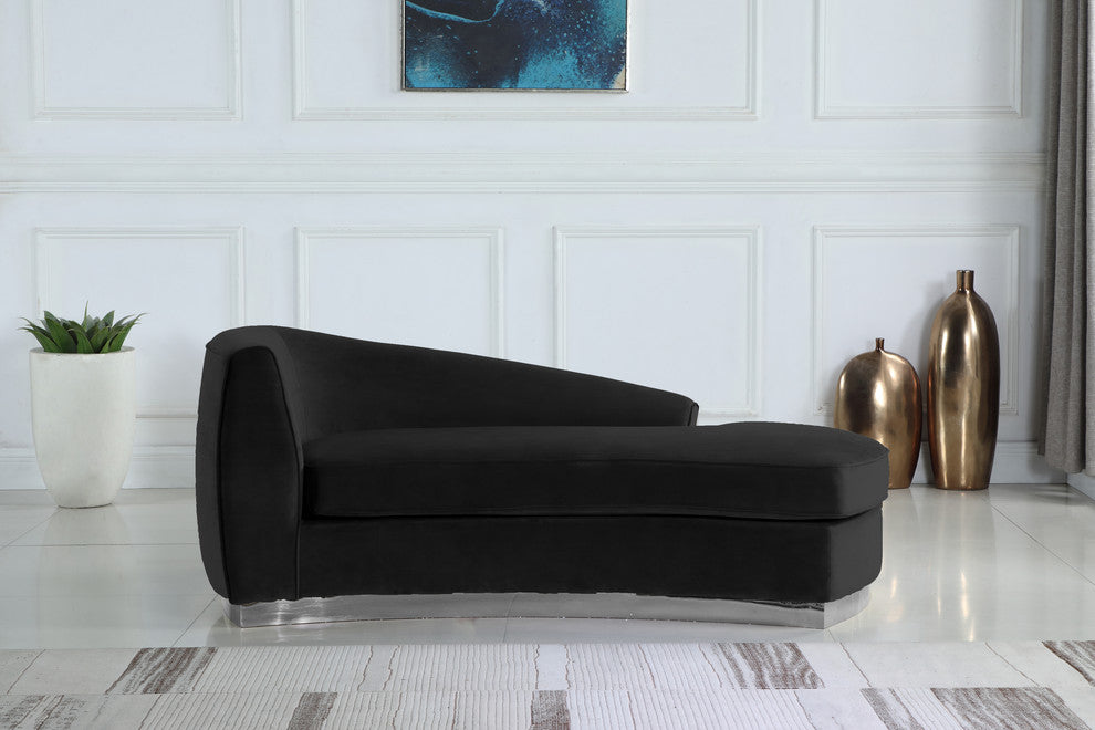 Julian Velvet Upholstered Chaise, Black, Chrome Base