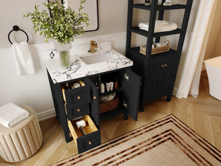 Nashville 36" Right Offset Bath Vanity, Black 2" Carrara Marble