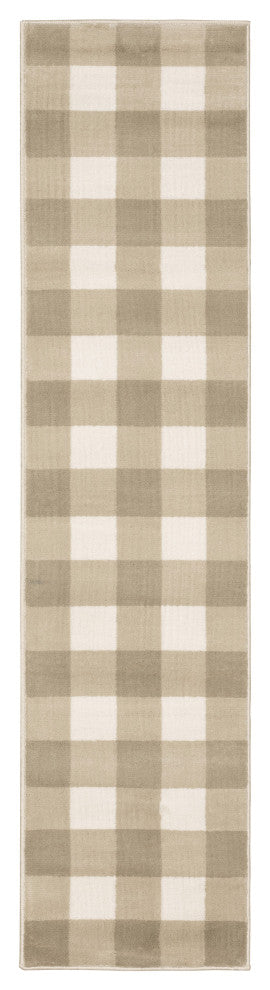 Garson Geometric Squares Area Rug, Beige, 1'10"x7'6"