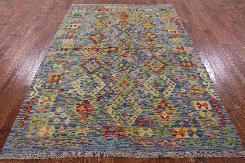 5' 11" X 7' 8" Kilim Flat Weave Reversible Rug Q8298