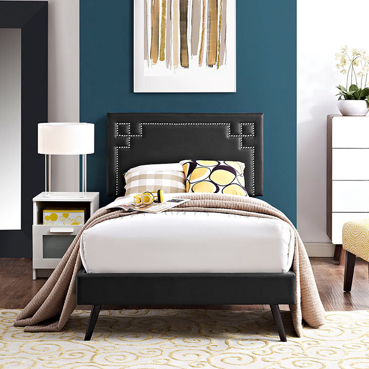 Modway Josie Twin Vinyl Platform Bed With Round Splayed Legs, Black