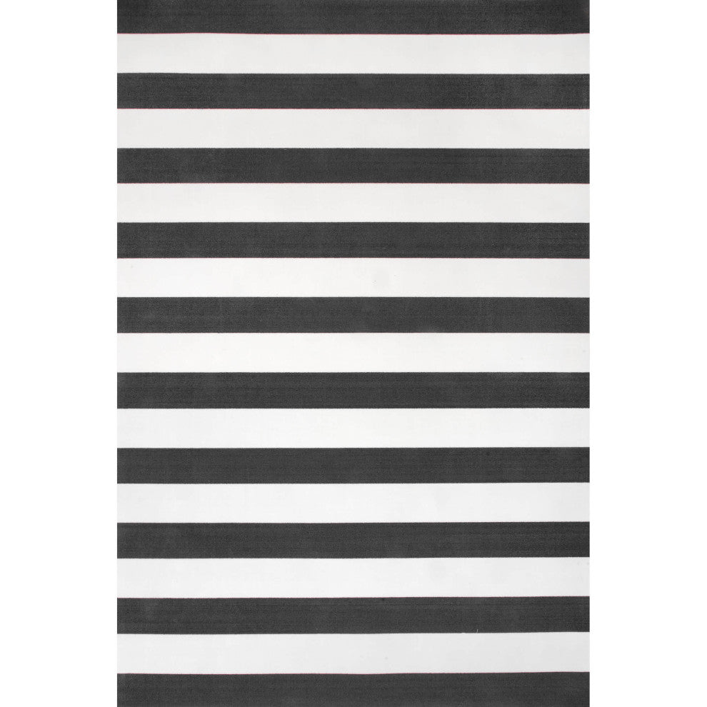 Nuloom Cabana Indoor/Outdoor Coastal Striped Area Rug, Black 8'x10'