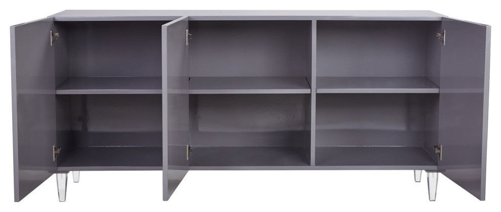 Grey Buffet, Modern Hollywood Glam 3 Door Cabinet, Art Deco Sideboard