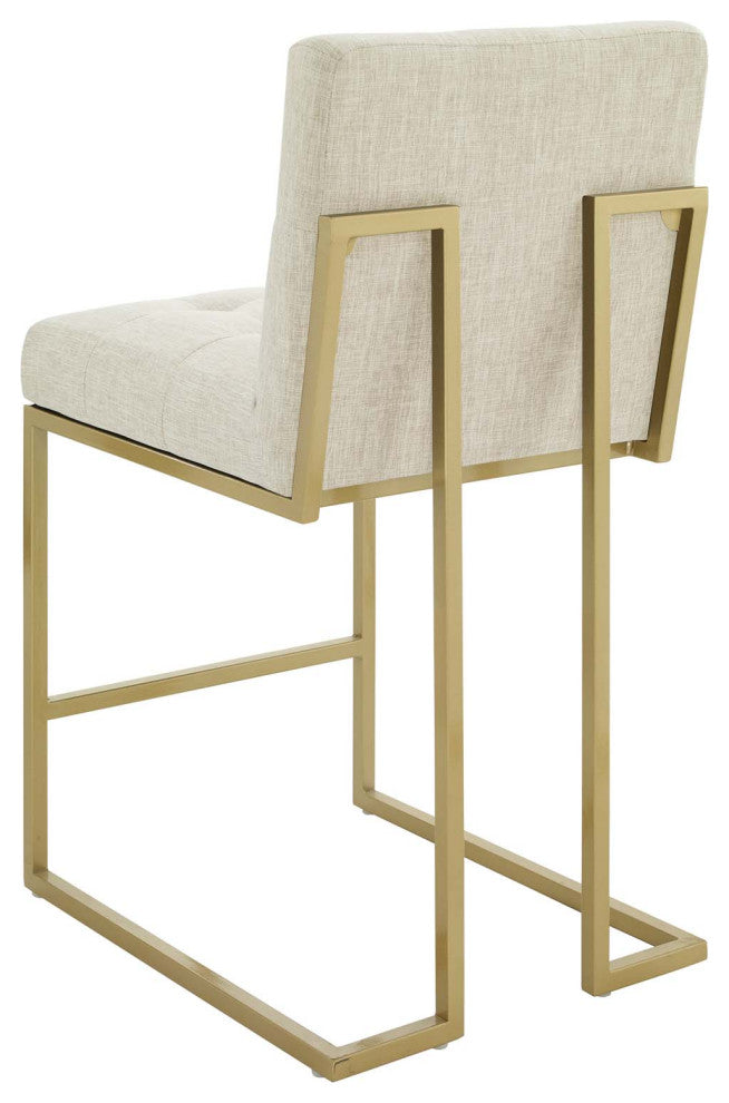 Counter Stool Chair, Set of 2, Fabric, Metal, Gold Beige, Modern, Bar Pub Bistro