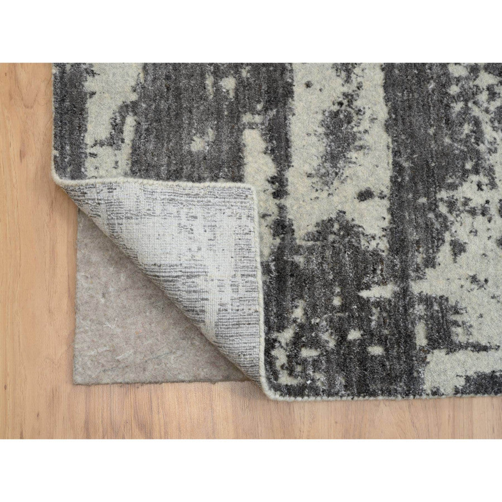 Black, Modern Design, Wool and Silk, Hand Loomed, Oversized, Rug, 12'0" x 15'0"