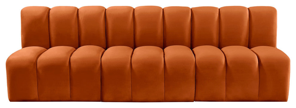 Arc Velvet Upholstered 3-Pc. Modular Sofa, Cognac