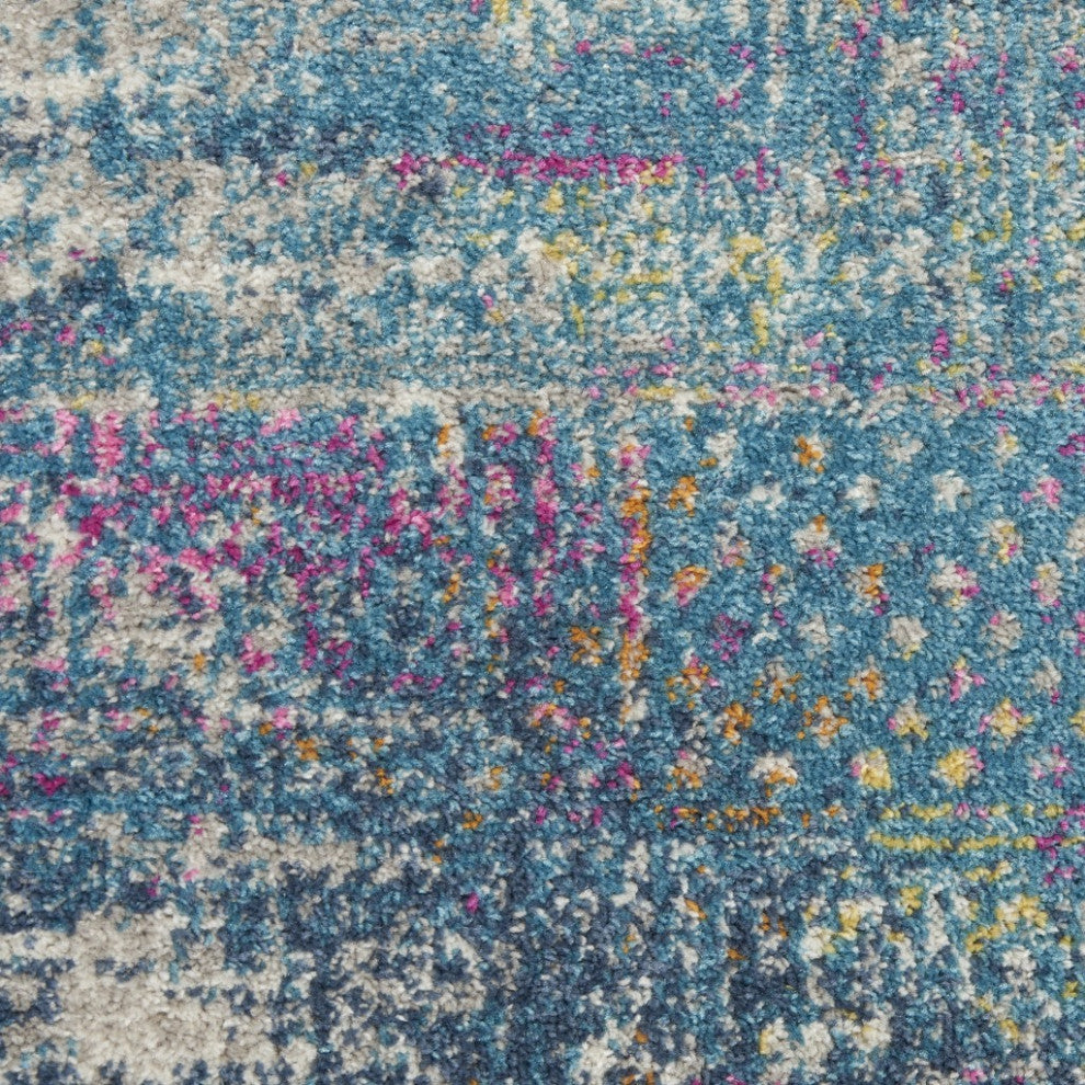 8" x 10" Blue Distressed Medallion Area Rug