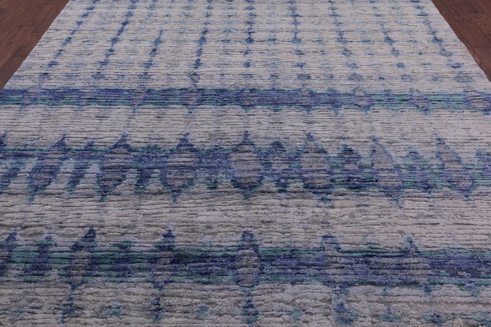 8' 8" X 12' 7" Wool and Silk Modern Hand Knotted Rug Q9040