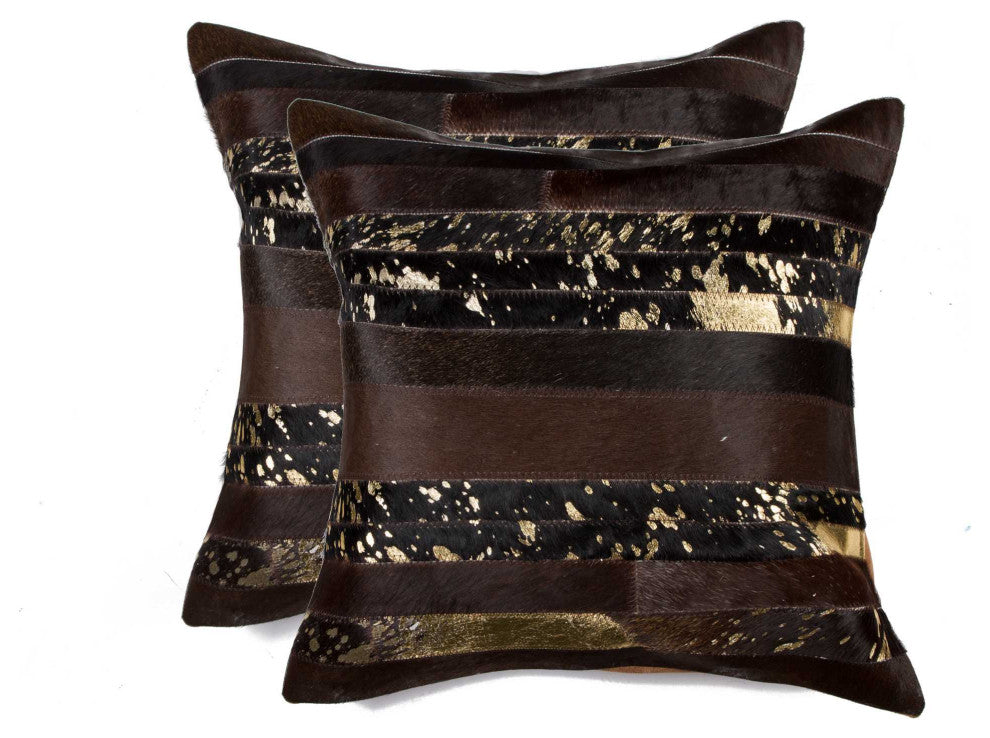 18"x18"x5" Gold and Chocolate Pillow, Set of 2