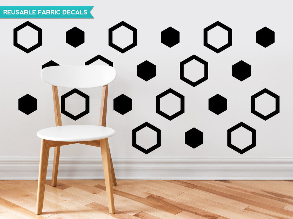 Hexagon Fabric Wall Decals, Set of 16, Black