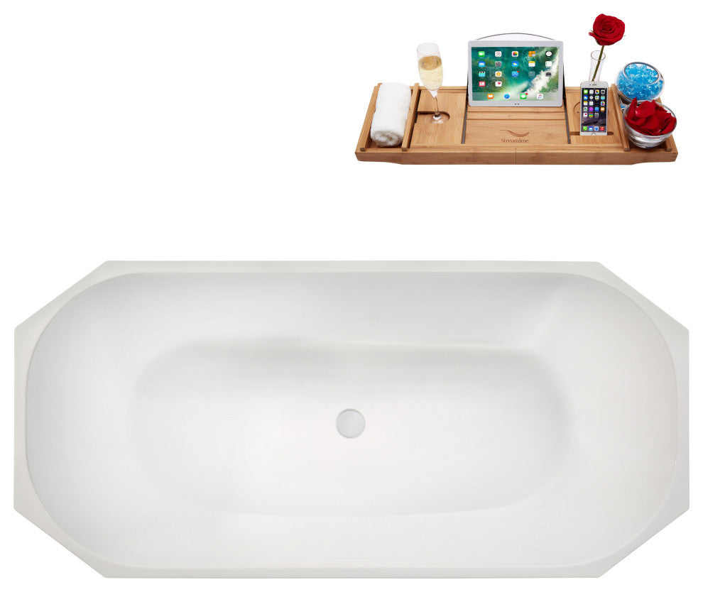 63" Streamline B-504-232-WH Freestanding Tub, Tray, Drain in Glossy White