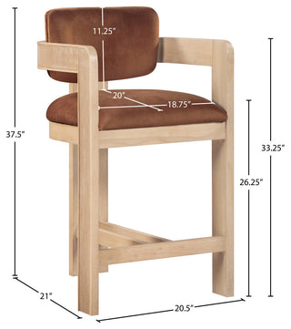 Sacha Upholstered Bar and Counter Stool, Cognac, Velvet, Natural