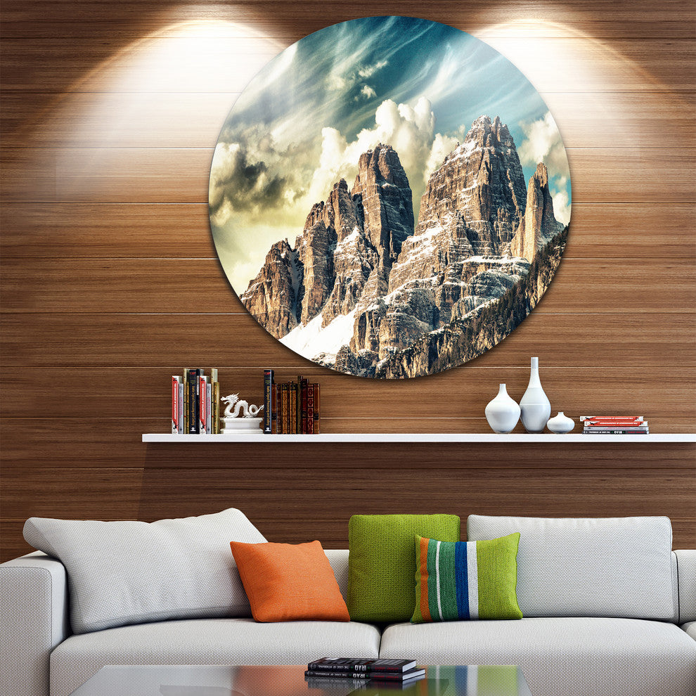 High Peaks Of Dolomites, Landscape Photo Large Disc Metal Wall Art, 23"