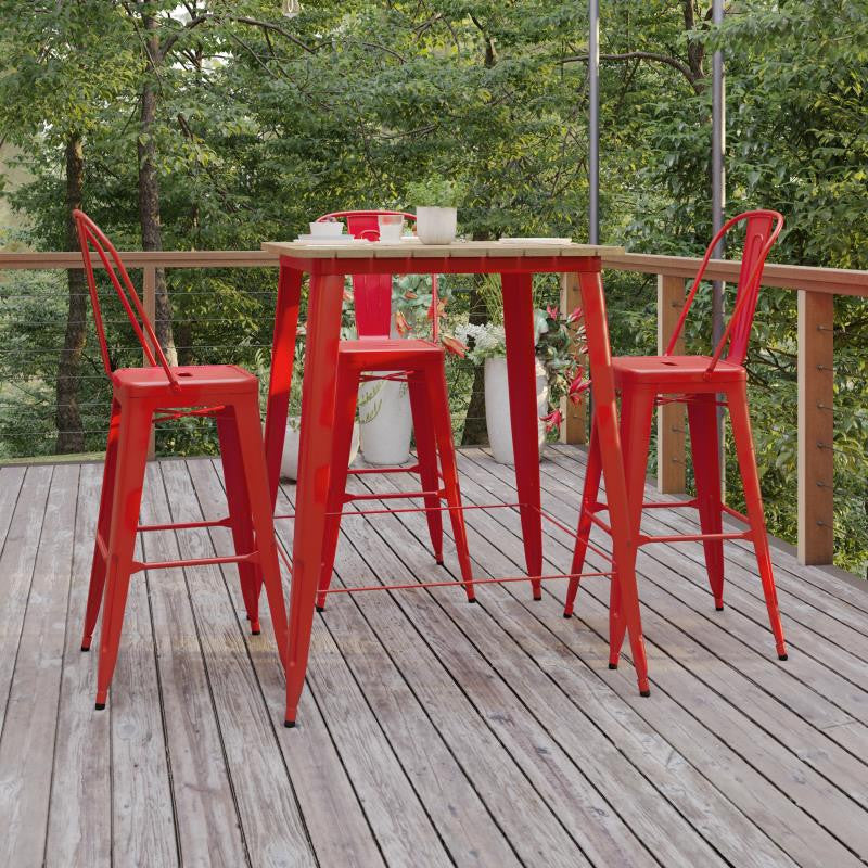 Declan Commercial Indoor/Outdoor Bar Top Square Table, 31.5", Brown/Red