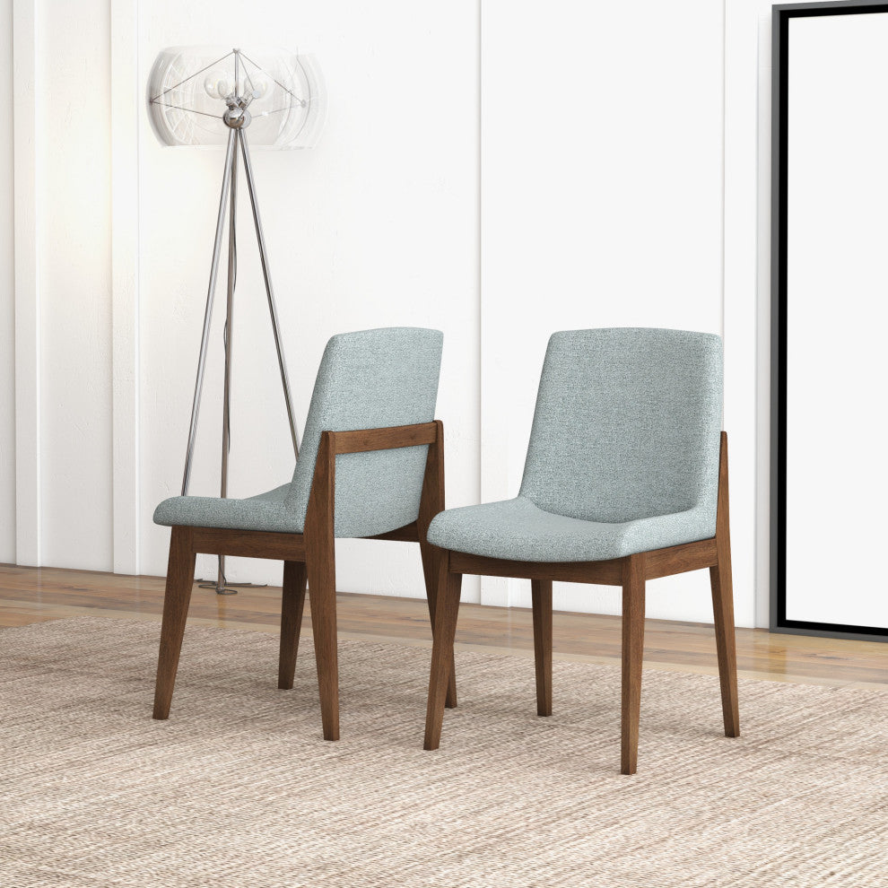 Ohio Midcentury Solid Wood Upholstered Dining Chair, Set of 2, Light Grey