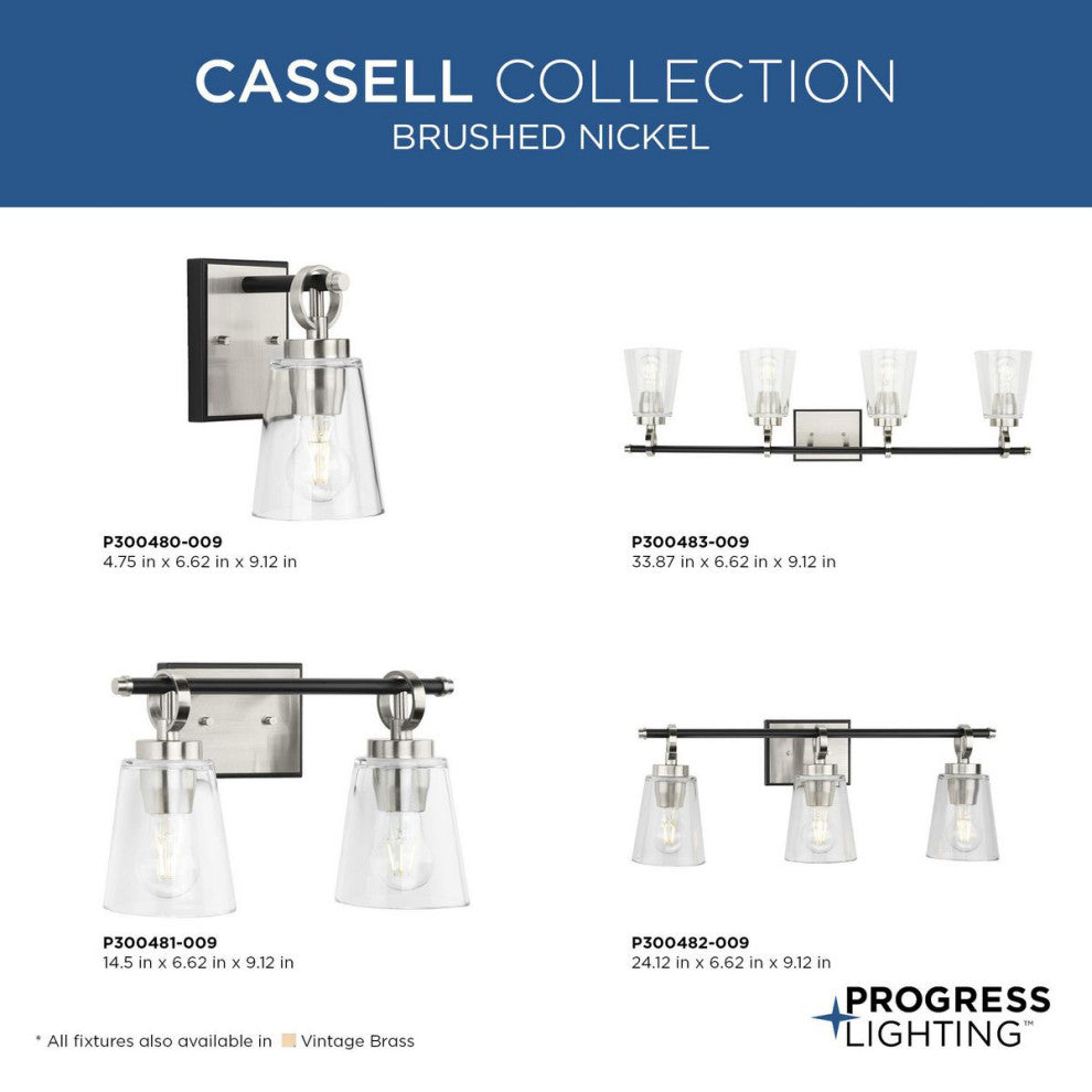 Cassell Collection Bath and Vanity Light, Brushed Nickel