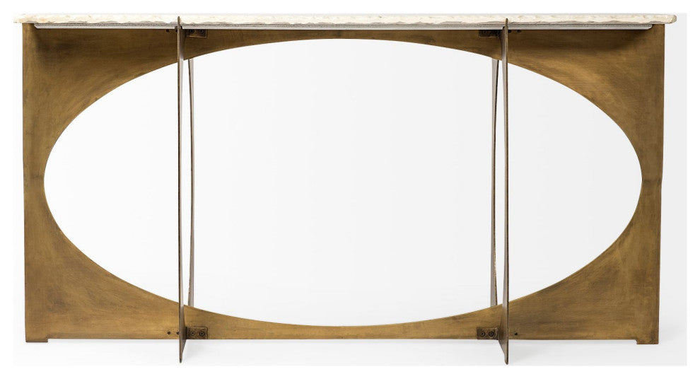 16" White and Gold Genuine Marble 4 Legs Console Table