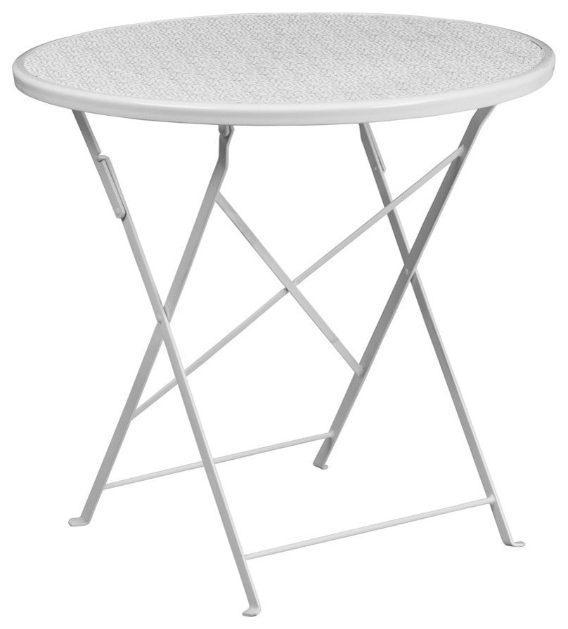 30'' Round Indoor-Outdoor Steel Folding Patio Table, White