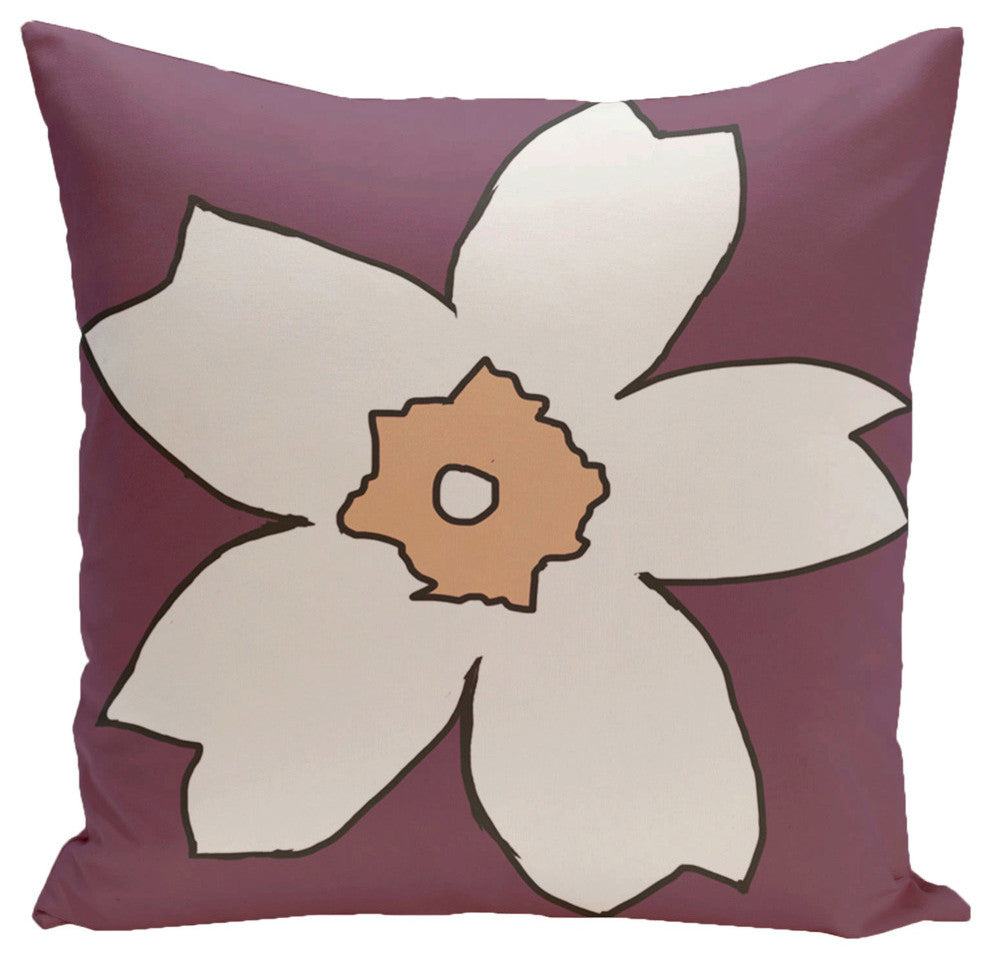 Polyester Pillow, Floral, Peach, Purple, 20"x20"