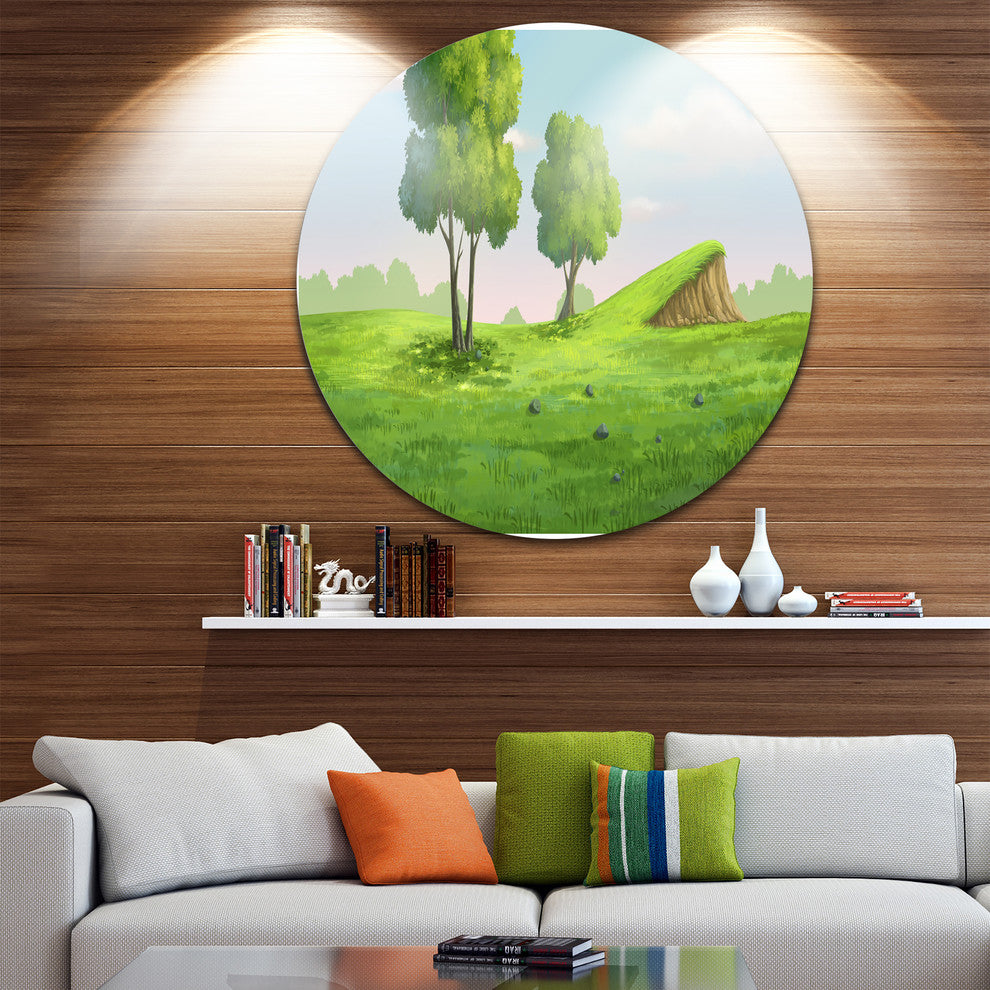 Green Garden With Mound And Trees, Landscape Round Wall Art, 23"