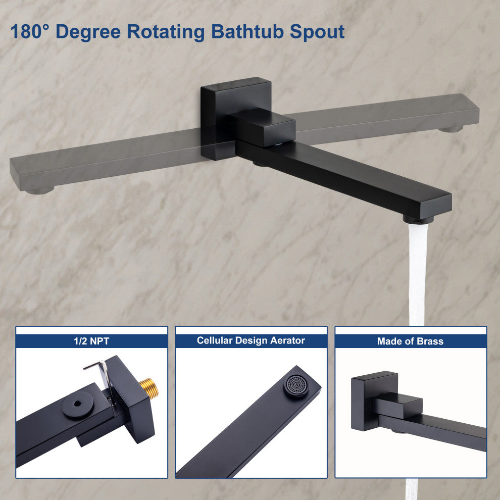 CASAINC 10" Ceiling Mounted Shower System Set w Handheld Spray & Tub Spout, Matte Black