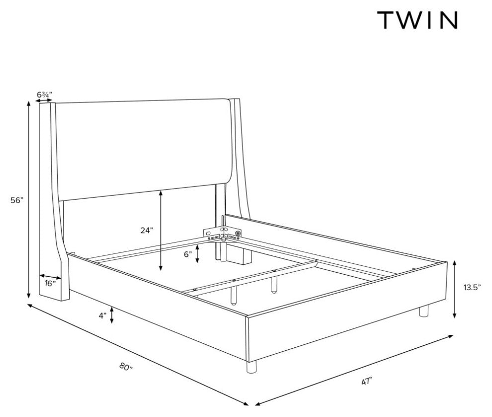 Tufted Sloped Wingback Bed, Nail Trim, Zuma Pumice, Twin