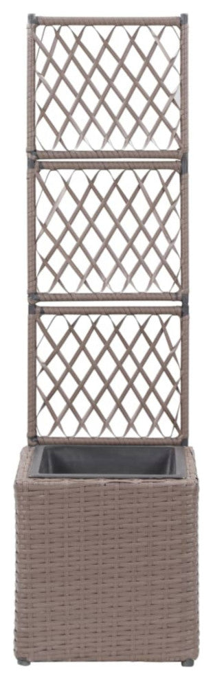Vidaxl Trellis Raised Bed With 1 Pot 11.8"x11.8"x42.1" Poly Rattan Brown