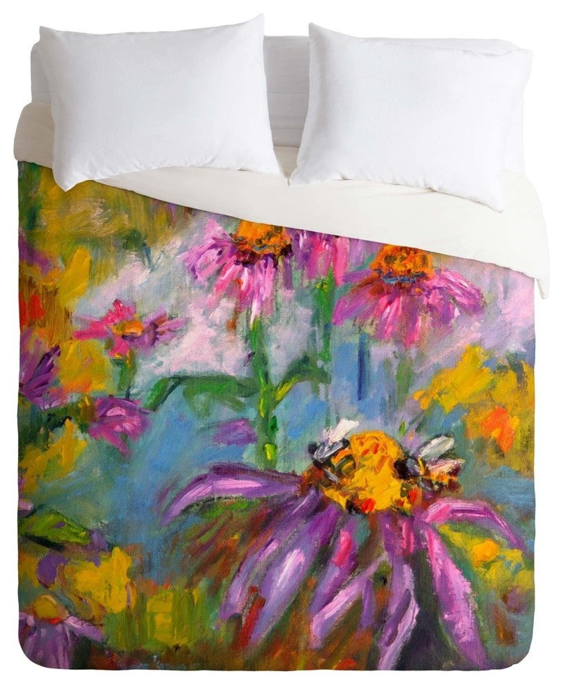Deny Designs Ginette Fine Art Purple Coneflowers And Bees Duvet Cover - Lightwei
