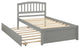 TATEUS Twin Platform Bed With Trundle, Wood Bed Frame With Headboard, Gray