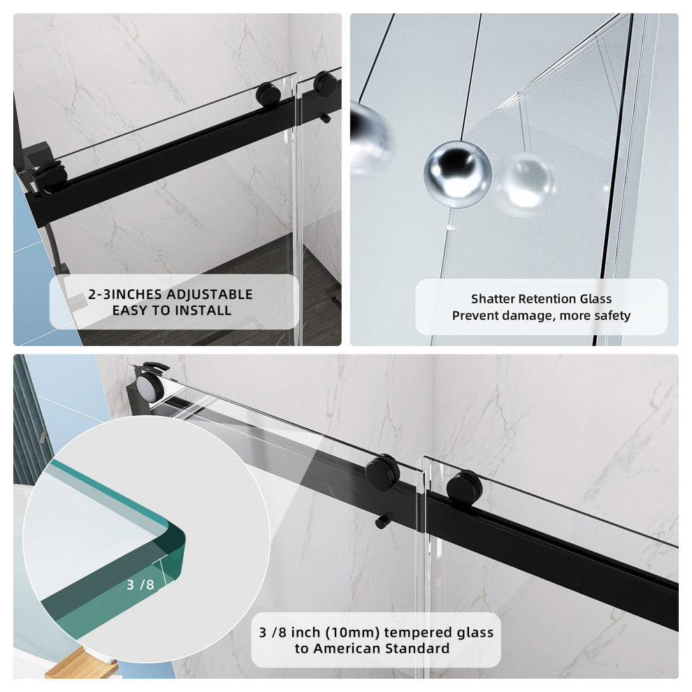 60"/72" W x 79" H Double Sliding Frameless Shower Door, Matte Black;, 60" X 79";