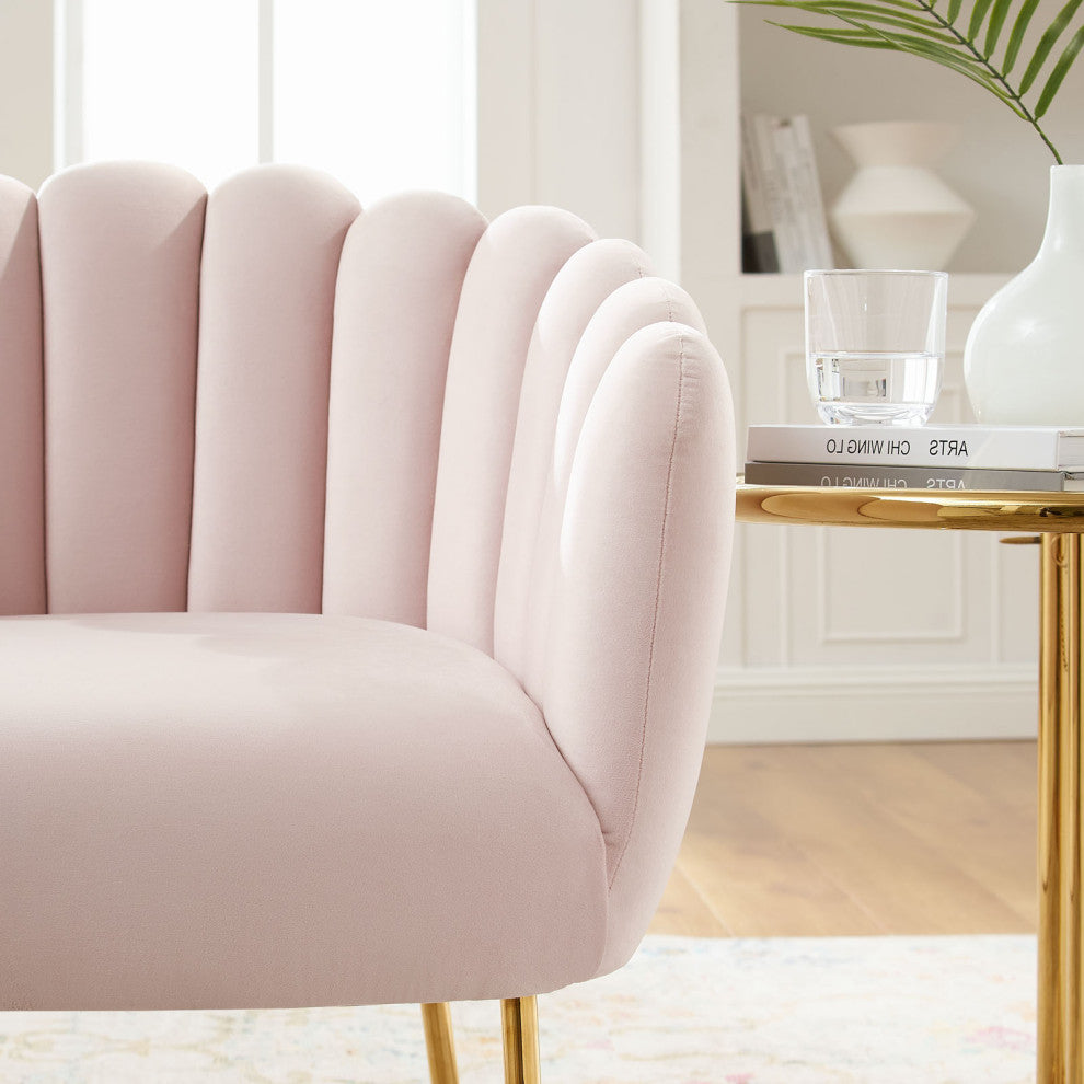 Armchair Accent Tufted Chair, Pink, Velvet, Modern, Mid Century Hotel Lounge