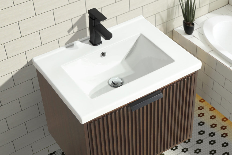 Ari Kitchen and Bath San Diego Bath Vanity, Walnut, 24", Single Sink, Floating