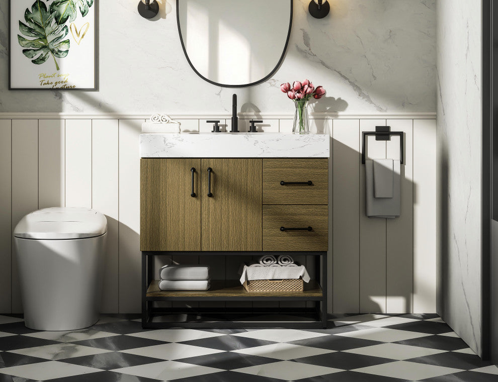 Home Living 32" Single Bathroom Vanity, Chestnut Brown