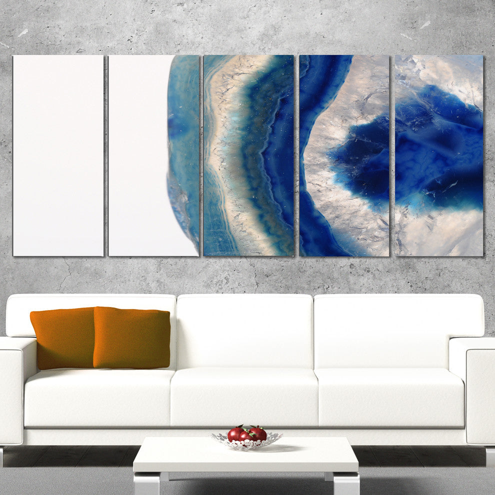 Macro of Blue Agate Stone, Abstract Canvas Wall Art Print, 60"x28", 5 Panels