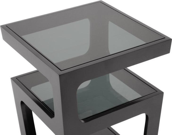 Baxton Studio Clara Black Modern End Table With 3, Tiered Glass Shelves