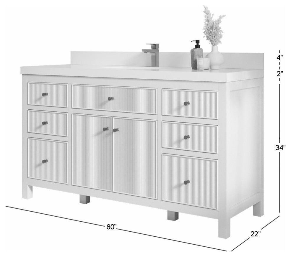 Sonoma 60 Single Sink Reeded Bathroom Vanity in Black 2" Piatra Gray