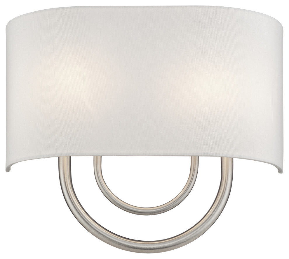 Stratton 2 Light Brushed Nickel ADA Sconce with Hand Crafted Off-White Shade