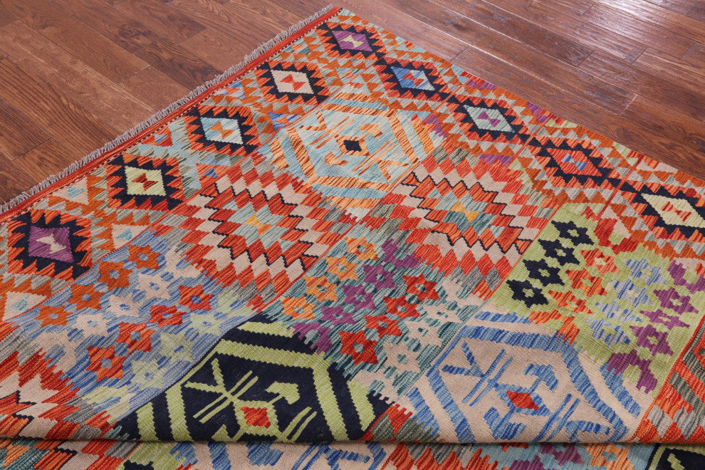 8' 3" X 9' 9" Flat Weave Kilim Reversible Wool On Wool Rug Q9478