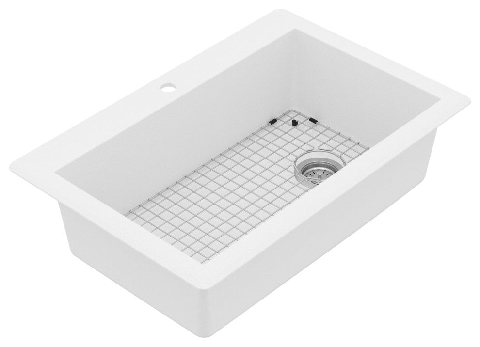 Karran Drop-In Quartz 33" 1-Hole Single Bowl Kitchen Sink Kit, White