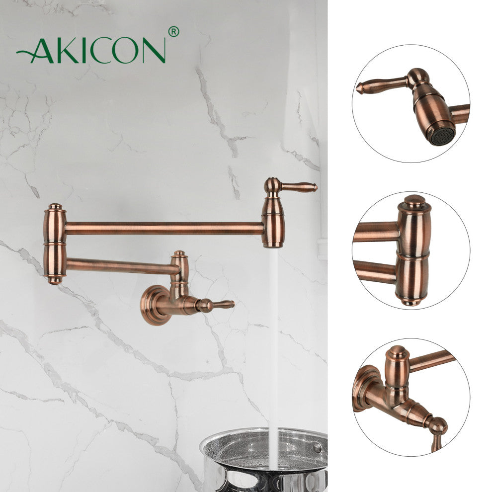 Copper Pot Filler Kitchen Faucet Wall-Mounted, Antique Copper