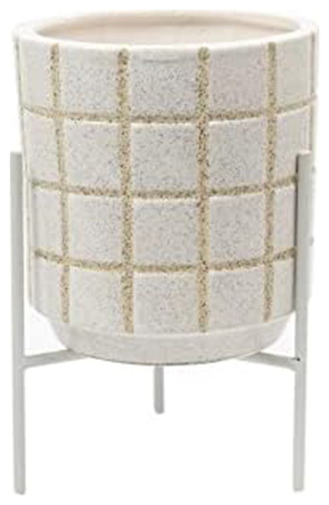 Ceramic Planter with Stand, 5.83"L x 8.46"H x 5.83"W, White